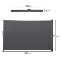Outsunny Seitenmarkise, Sicht- und Sonnenschutz, Seitenrollo, Polyester, Grau, 3 x 2 m(m-3)