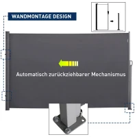Outsunny Seitenmarkise, Sicht- und Sonnenschutz, Seitenrollo, Polyester, Grau, 3 x 1,8 m(m-5)