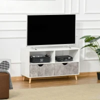 HOMCOM TV Unit for TVs up to 42", TV Stand Cabinet with 2 Open Shelves, 2 Drawers and Wooden Legs, Modern Entertainment Unit for Living Room, Grey(m-10)