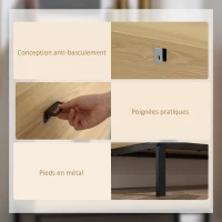 HOMCOM Commode 4 tiroirs meuble de rangement design industriel piètement métal noir 80 x 39 x 95 cm naturel(m-6)