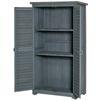 Outsunny Gartenschrank Holz Gerätehaus Geräteschuppen Geräteschrank Holzhütte Pultdach Bitumenpappe Lamellentüren Grau 87 x 46,5 x 160 cm