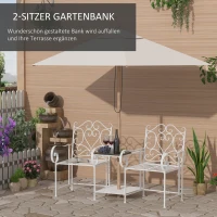 Outsunny Gartenstühle mit Teetisch Balkonstuhl Sitzgruppe 2 Stühle Set Klappbar Metallrahmen 160 x 61 x 96 cm Weiß(m-6)