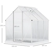 Outsunny 6 x 6 FT Walk-In Greenhouse Polycarbonate Panels Aluminium Frame w/ Sliding Door Adjustable Window 3.6㎡ Inner Area Plant Vegetable Flower Grow Green House Protection(m-3)