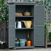 Outsunny Gartenschrank Holz Gerätehaus Geräteschuppen Geräteschrank Holzhütte Pultdach Bitumenpappe Lamellentüren Grau 87 x 46,5 x 160 cm(m-8)