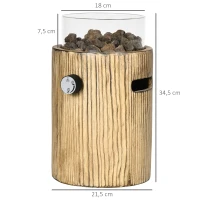 Outsunny gashaard, tafelvuurschaal van 10.000 BTU, draagbare open haard, straalkachel in houtlook met ronde gashaard, lavastenen voor buiten Ø 21,5 x 34,5 cm(m-3)