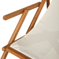 Outsunny Sonnenliege Gartenliege Relaxliege verstellbar Liegestuhl Relaxsessel Gartenmöbel mit Sonnendach Hocker Akazie + Polyester Natur+Weiß 126 x 70 x 94cm(m-8)