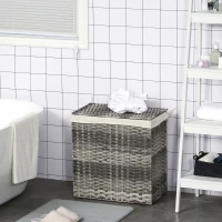 Outsunny Polyrattan Wäschekorb Wäschebox Wäschesammler mit Deckel Wäschesack Griffe faltbar Grau 57 x 34 x 60 cm(m-9)