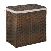 Outsunny Polyrattan Wäschekorb Wäschebox Wäschesammler mit Deckel Wäschesack Griffe faltbar Braun 57 x 34 x 60 cm(m-1)