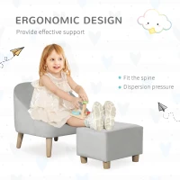 HOMCOM Toddler Chair, 2pcs Kids Sofa Set, Sofa & Ottoman for Bedroom, 3-5 years old, Grey(m-4)