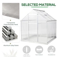 Outsunny 6 x 6 FT Walk-In Greenhouse Polycarbonate Panels Aluminium Frame w/ Sliding Door Adjustable Window 3.6㎡ Inner Area Plant Vegetable Flower Grow Green House Protection(m-5)