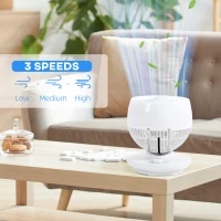 HOMCOM Ventilator pentru flux de aer cu 3 viteze, oscilare la 70° inclinare la 90°, ventilator personal de pus pe masa pentru camera de zi, dormitor, birou, negru si alb(m-5)