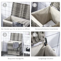 Outsunny Polyrattan Wäschekorb Wäschebox Wäschesammler mit Deckel Wäschesack Griffe faltbar Grau 57 x 34 x 60 cm(m-5)