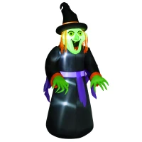 HOMCOM Aufblasbare Hexen Hexenkessel Figur Luftfigur Halloween Deko mit LED Beleuchtung Polyester Schwarz 100 x 100x 252 cm(m-11)