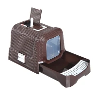 PawHut Katzentoilette mit ausziehbarer Schale, Katzenklo mit Schaufel, Tragbar, PP, Kaffee, 54 x 42 x 41 cm(m-7)