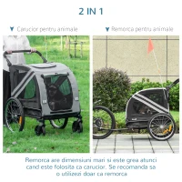 PawHut Carucior pentru animale de companie 2-in-1 Atasament pentru transportul de biciclete cu cadru de otel cu reflectoare universale pentru roti Steag gri(m-4)