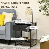 Noptiera moderna HOMCOM, dulap de noptiera cu raft cu sertar, dulap de depozitare pentru dormitor, sufragerie, negru(m-5)