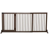 PawHut Absperrgitter Hunde Türschutzgitter Schutzgitter aus Holz Freistehendes Hundegitter mit Tür Hundeabsperrgitter Konfigurationsgitter für Kamin & Ofen Braun 113-166 x 36 x 71 cm(m-10)