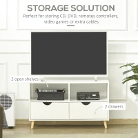 HOMCOM 99cm TV Stand Media Unit Cabinet w/ Shelves Drawers Storage Centre White(m-4)