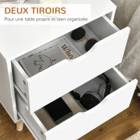 HOMCOM Table de chevet table de nuit avec 2 tiroirs, style scandinave pour chambre à coucher, salon, 40 x 35 x 50,5 cm, blanc(m-5)