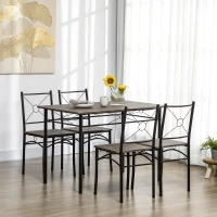 HOMCOM Set de masa pentru 4 persoane, set de masa si scaune de bucatarie 5 piese, masa de masa cu cadru metalic, maro rustic(m-10)