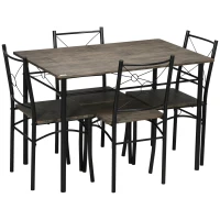HOMCOM Set de masa pentru 4 persoane, set de masa si scaune de bucatarie 5 piese, masa de masa cu cadru metalic, maro rustic(m-11)