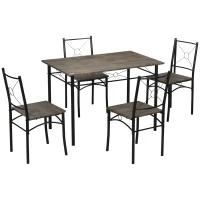 HOMCOM Set de masa pentru 4 persoane, set de masa si scaune de bucatarie 5 piese, masa de masa cu cadru metalic, maro rustic(m-1)