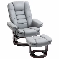 HOMCOM Manual Recliner and Footrest Set PU Leather Leisure Lounge Chair Armchair with Swivel Wood Base, Grey(m-11)