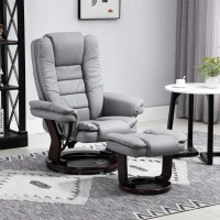 HOMCOM Manual Recliner and Footrest Set PU Leather Leisure Lounge Chair Armchair with Swivel Wood Base, Grey(m-10)