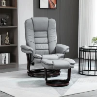 HOMCOM Manual Recliner and Footrest Set PU Leather Leisure Lounge Chair Armchair with Swivel Wood Base, Grey(m-2)
