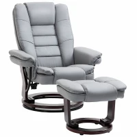 HOMCOM Manual Recliner and Footrest Set PU Leather Leisure Lounge Chair Armchair with Swivel Wood Base, Grey(m-1)