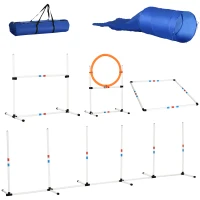 PawHut Dog Agility Equipment Training Set Carry Bag Adjustable (Pole + Hoop + Hurdle+Tunnel + Pause Box)(m-1)