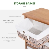 HOMCOM 5 Drawer Dresser Wicker Basket Storage Shelf Unit Wooden Frame Home Organisation Cabinet Bedroom Office Furniture Natural Finish(m-4)