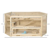 PawHut Casetta per Criceti in Legno a 3 Livelli con Tetto Apribile e Parete Trasparente, 115x60x55cm(m-3)