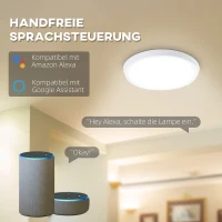 HOMCOM Deckenleuchte, Smart, LED, App- und Sprachsteuerung, Fernbedienung, Timer, viele Farben, Ø30 x 3,2cm(m-6)
