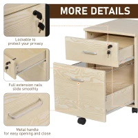 Vinsetto 2-Drawer Locking Office Filing Cabinet w/ 5 Wheels Rolling Storage Hanging Legal Letter Files Cupboard Home Organisation Oak Wood Grain(m-6)