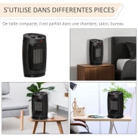 HOMCOM Chauffage soufflant oscillant 1500 W - mini radiateur céramique PTC - 3 niveaux de puissance - chauffage d'appoint noir(m-7)