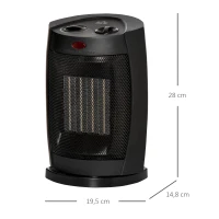 HOMCOM Chauffage soufflant oscillant 1500 W - mini radiateur céramique PTC - 3 niveaux de puissance - chauffage d'appoint noir(m-3)