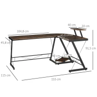 HOMCOM L Shaped Home Office Desk Gaming Workstation with Shelf & CPU Stand(m-3)