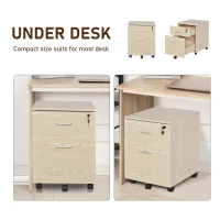 Vinsetto 2-Drawer Locking Office Filing Cabinet w/ 5 Wheels Rolling Storage Hanging Legal Letter Files Cupboard Home Organisation Oak Wood Grain(m-5)