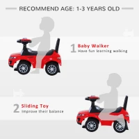 HOMCOM 3-in-1 Ride On Car Foot To Floor Slider Toddler w/ Horn Steering Wheel NO POWER Manual Under Seat Storage Safe Design for 1-3 Year Old Red(m-7)
