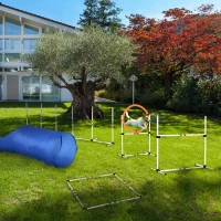 PawHut Dog Agility Equipment Training Set Carry Bag Adjustable (Pole + Hoop + Hurdle+Tunnel + Pause Box)(m-10)