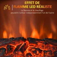 HOMCOM Cheminée électrique sur pied 1000/2000 W, fausse cheminée décorative avec effet flamme LED, protection contre la surchauffe, zone de couverture 15-30 m², noir(m-5)