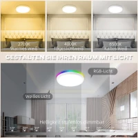 HOMCOM Deckenleuchte, Smart, LED, App- und Sprachsteuerung, Fernbedienung, Timer, viele Farben, Ø30 x 3,2cm(m-4)