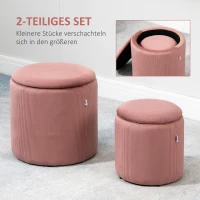 HOMCOM Hocker Ottomane, Zweier-Set, mit Stauraum, weiche Polsterung, Bezug in Cordoptik, Rosa, 40 x 40 x 41cm(m-4)