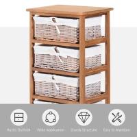 HOMCOM 5 Drawer Dresser Wicker Basket Storage Shelf Unit Wooden Frame Home Organisation Cabinet Bedroom Office Furniture Natural Finish(m-6)