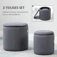 HOMCOM Hocker Ottomane, Zweier-Set, mit Stauraum, weiche Polsterung, Bezug in Cordoptik, Grau, 40 x 40 x 41cm(m-4)