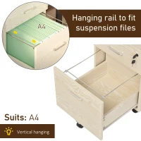 Vinsetto 2-Drawer Locking Office Filing Cabinet w/ 5 Wheels Rolling Storage Hanging Legal Letter Files Cupboard Home Organisation Oak Wood Grain(m-4)