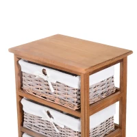 HOMCOM 5 Drawer Dresser Wicker Basket Storage Shelf Unit Wooden Frame Home Organisation Cabinet Bedroom Office Furniture Natural Finish(m-9)