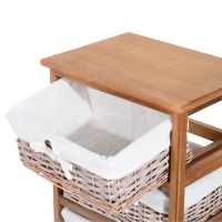 HOMCOM 5 Drawer Dresser Wicker Basket Storage Shelf Unit Wooden Frame Home Organisation Cabinet Bedroom Office Furniture Natural Finish(m-7)