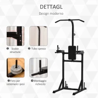 HOMCOM Power Tower Palestra Multifunzione in Acciaio con Impugnature Imbottite, 110x97x227cm - Nero(m-6)